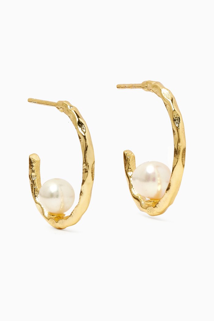 

Freshwater Pearl Hoop Earrings in 18kt Gold-plated Bronze, White