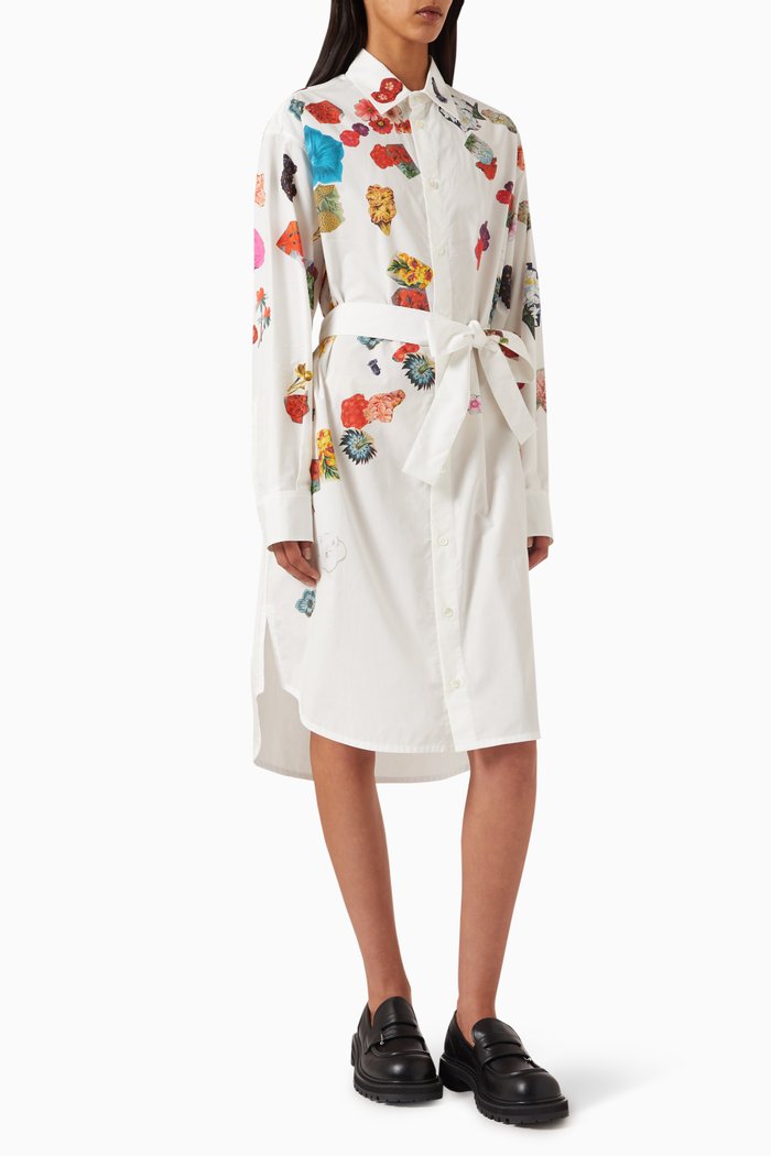 

Floral-print Midi Shirt Dress in Cotton-poplin, White