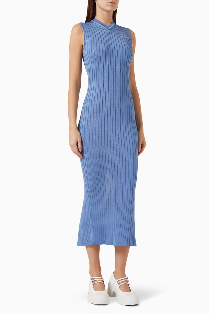 

Ribbed-knit Midi Dress in Stretch-viscose, Blue