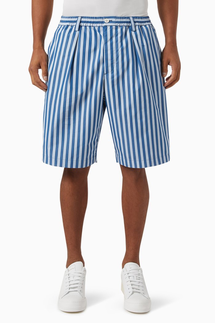 Striped Bermuda Shorts in Cotton, Blue