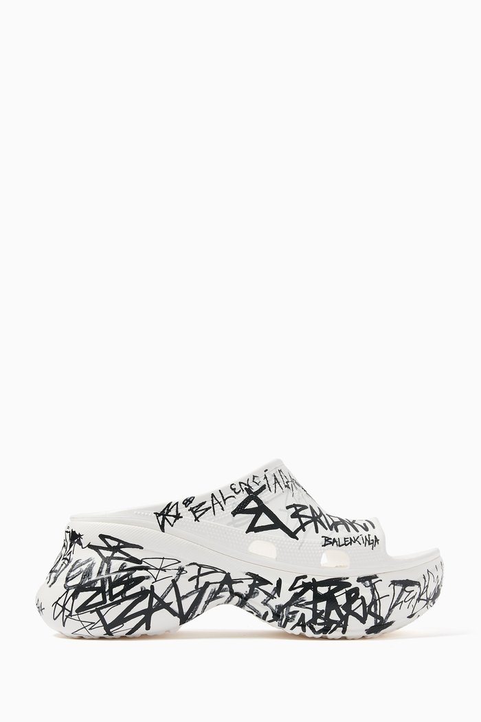 

x Crocs™ Graffiti Pool Slides in Rubber, White