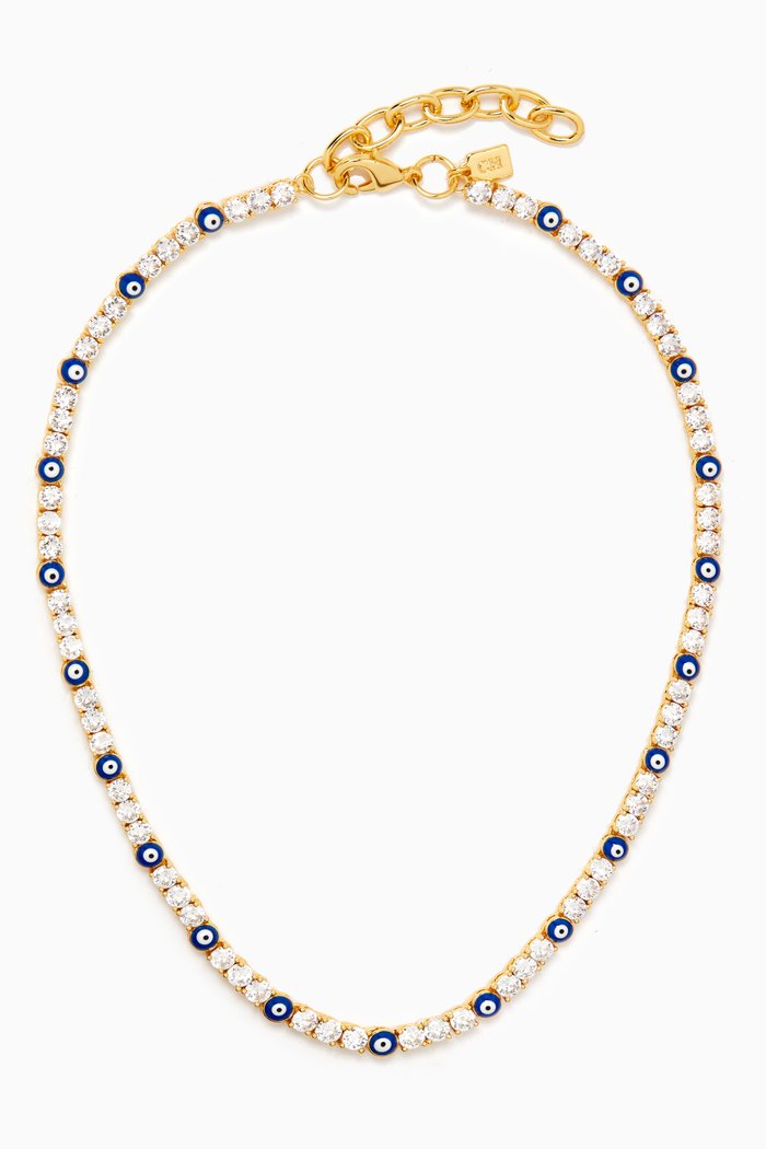 

Serena Evil Eye Necklace in 18kt Gold-plated Brass, Blue