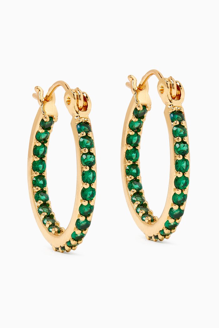 

Mini Serena Hoop Earrings in 18kt Gold-plated Brass, Green