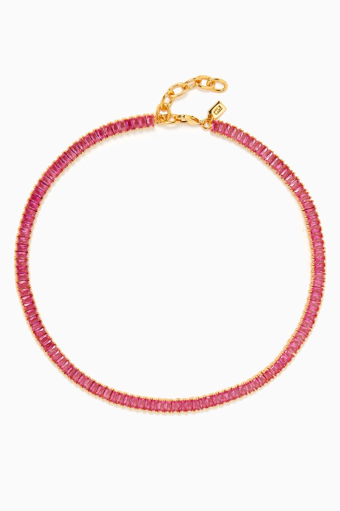 

Baguette Tennis Necklace in 18kt Gold-plated Brass, Pink