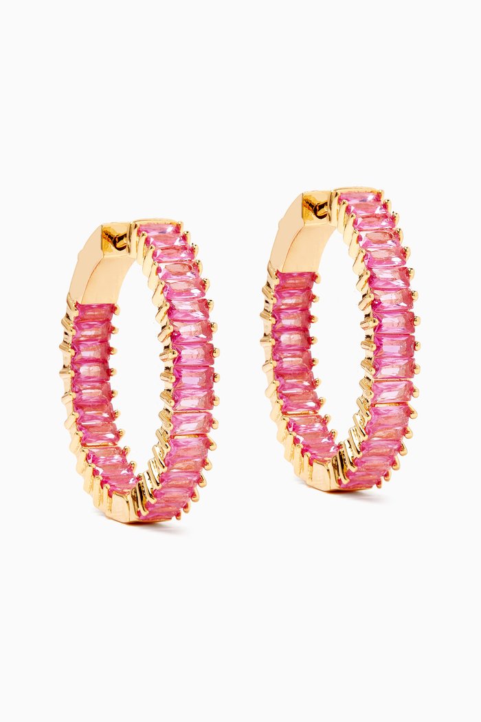 

Baguette Hoop Earrings in 18kt Gold-plated Brass, Pink
