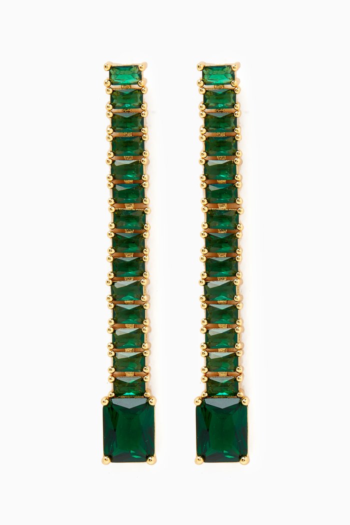 

Baguette Drop Earrings in 18kt Gold-plated Brass, Green