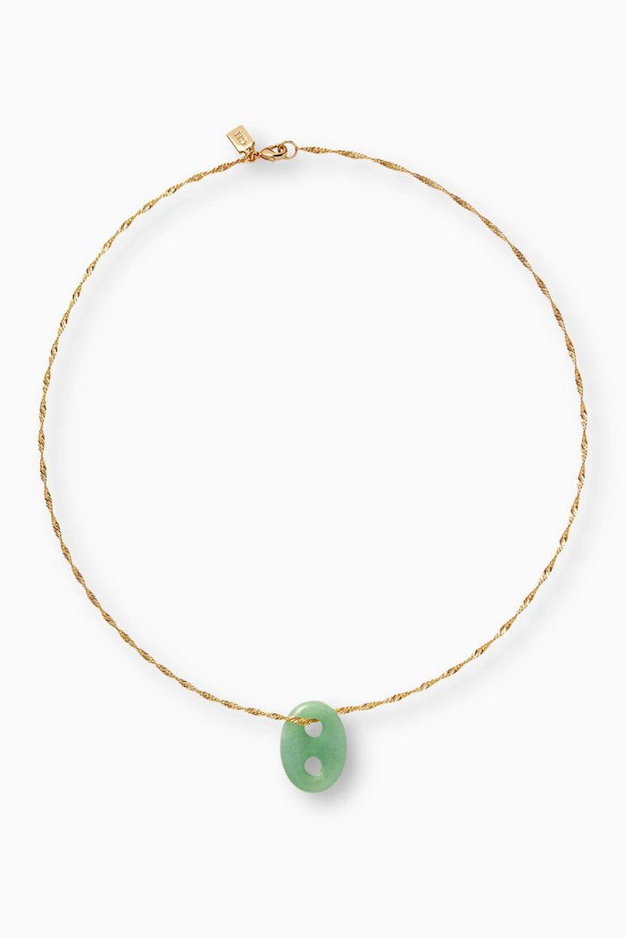 

Quartz Pendant Necklace in 18kt Gold-plated Brass, Green