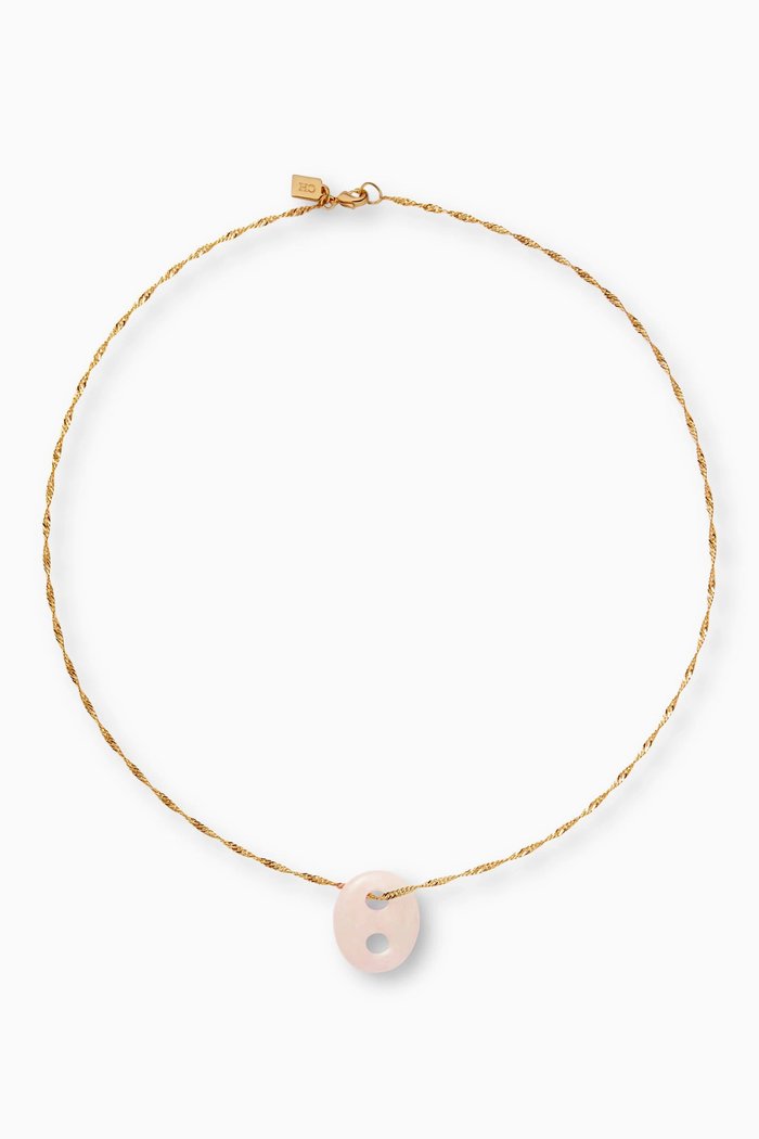 

Quartz Pendant Necklace in 18kt Gold-plated Brass, Pink