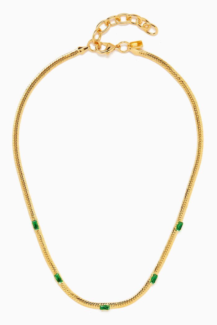 

Serpent Chain Necklace in 18kt Gold-plated Brass, Green