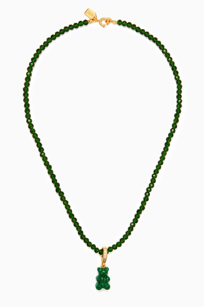 

Glitter Brad Bear Pendant Necklace in 18kt Gold-plated Brass, Green