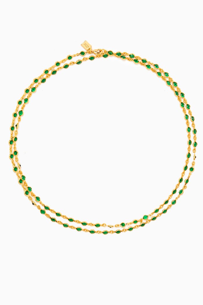 Date Chain Necklace in 18kt Gold-plated Brass, Green