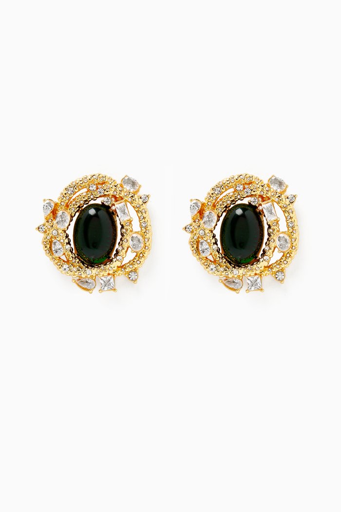 Serpent Earrings in 18kt Gold-plated Brass, Green