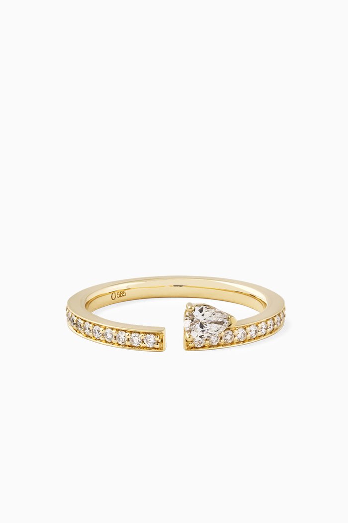 Floating Pear Diamond Split Ring in 14kt Yellow Gold