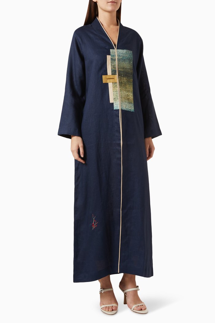 

Abstract-patch Abaya in Linen, Blue