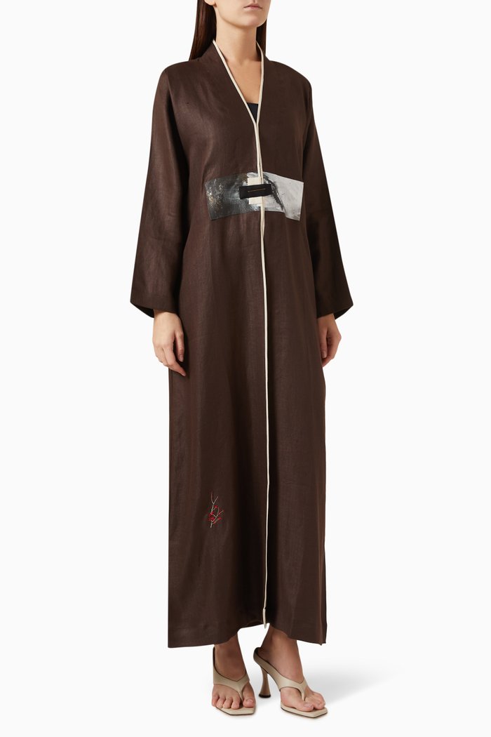 

Abstract-patch Abaya in Linen, Brown