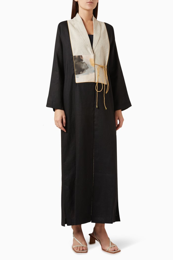 

Abstract-patch Abaya in Linen, Black
