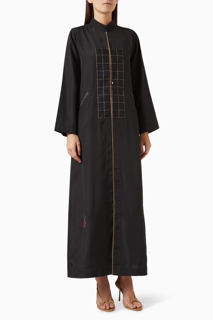 

Geometric-print Abaya in Crepe, Black