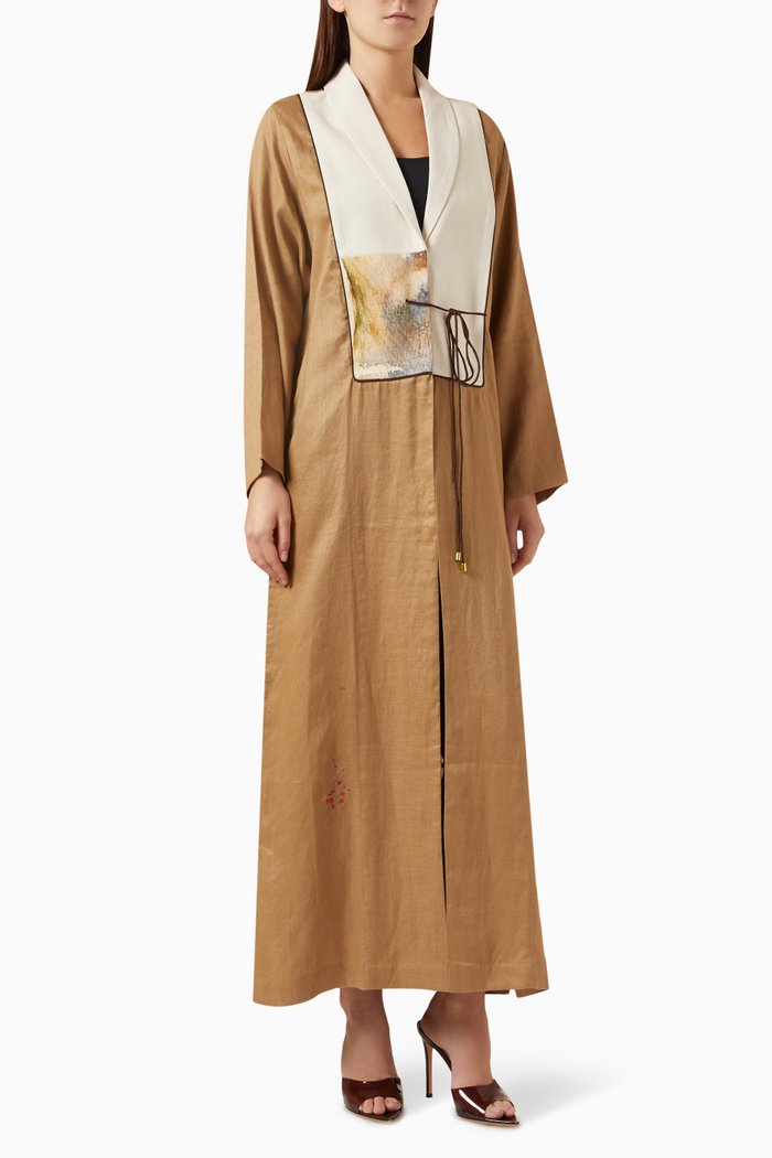 

Abstract-patch Abaya in Linen, Neutral