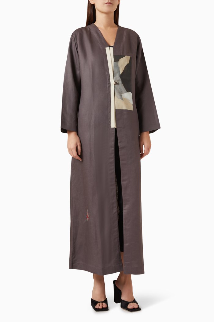 

Abstract-patch Abaya in Linen, Grey