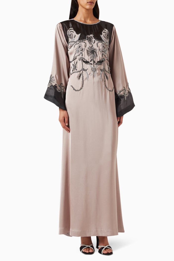 

Bead-embellished Kaftan in Crepe, Grey