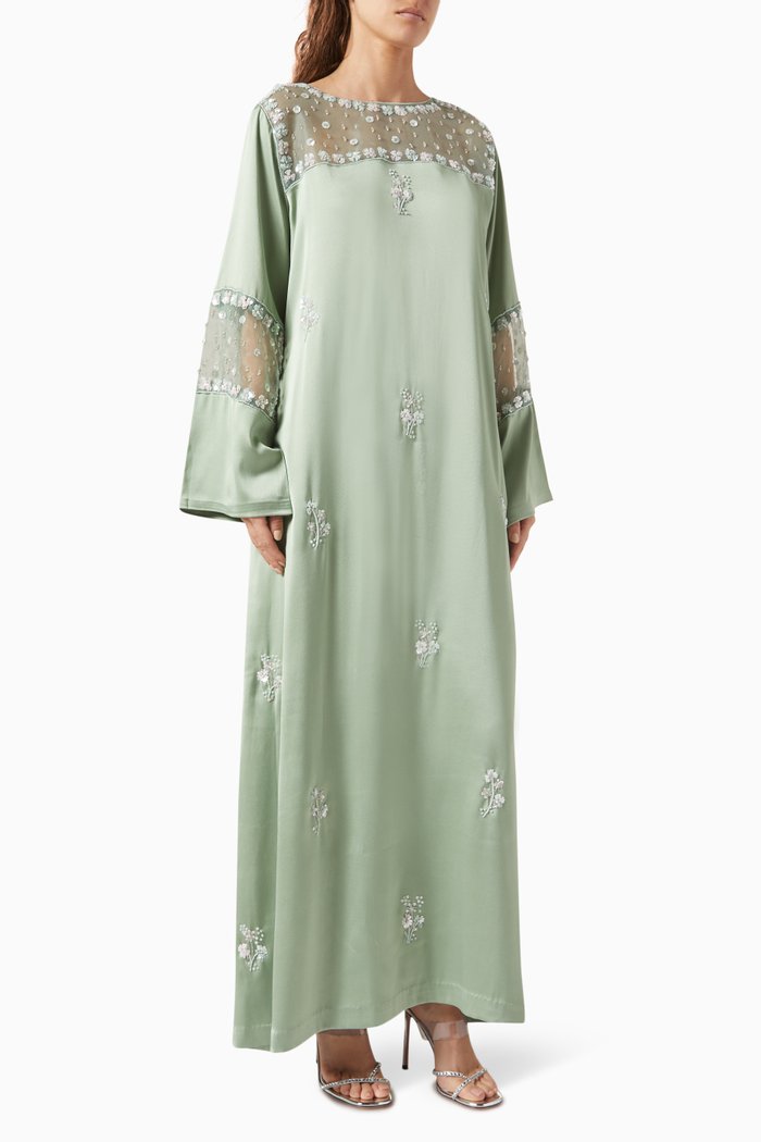 Sequin-embellished Kaftan in Crepe, Green