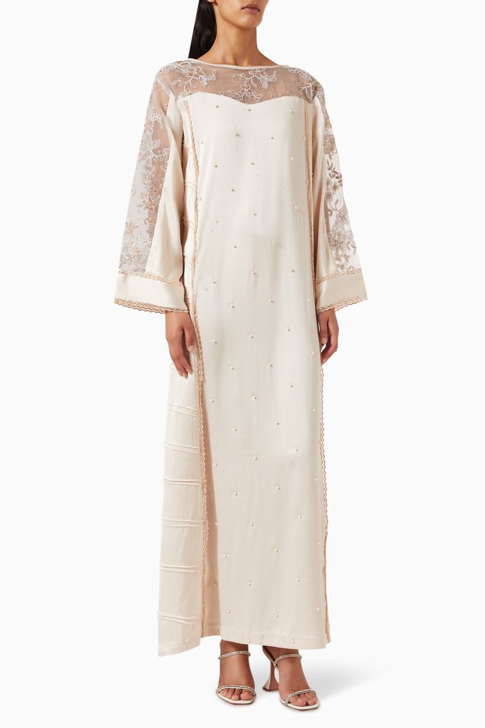 

Bead-embellished Kaftan in Crepe, Neutral