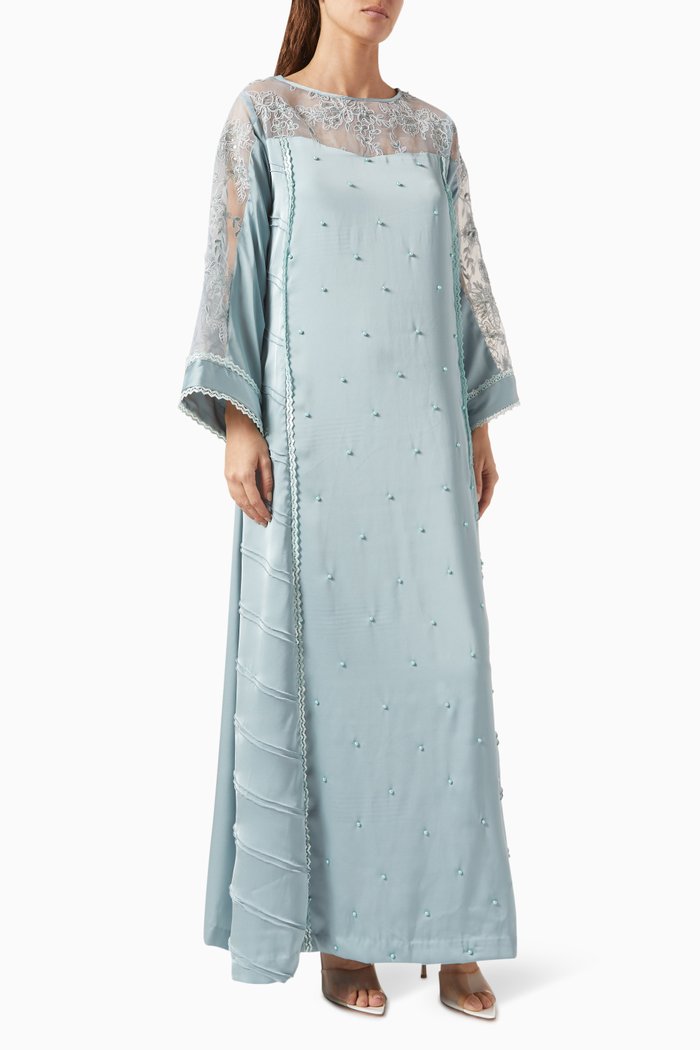 

Bead-embellished Kaftan in Crepe, Green