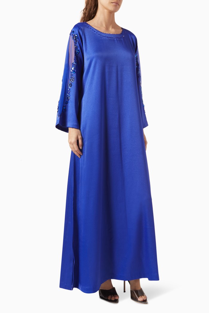 

Bead-embellished Kaftan in Crepe, Blue