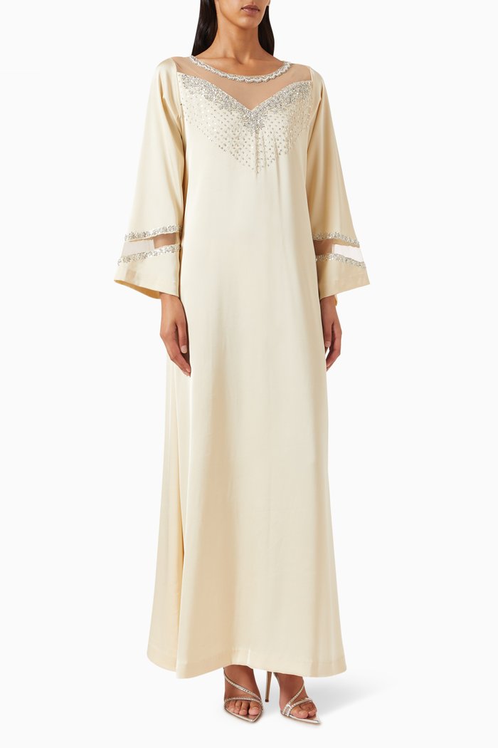 

Sequin-embellished Kaftan in Crepe, Neutral