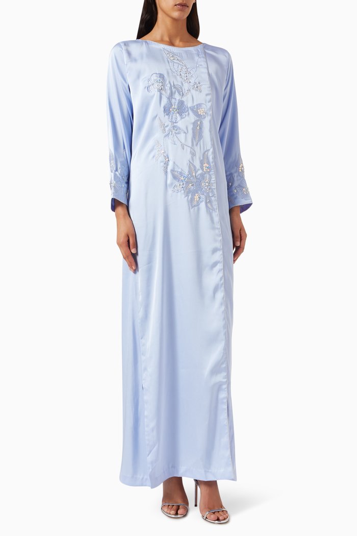 

Sequin-embroidered Kaftan in Crepe, Blue