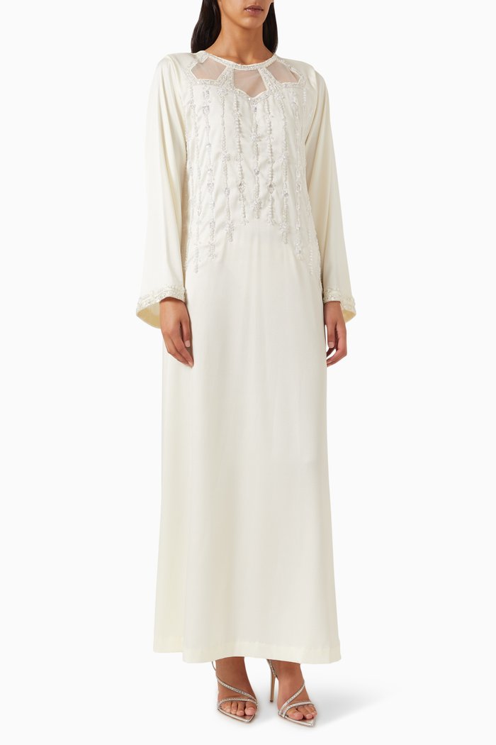 

Bead-embellished Kaftan in Crepe, Yellow