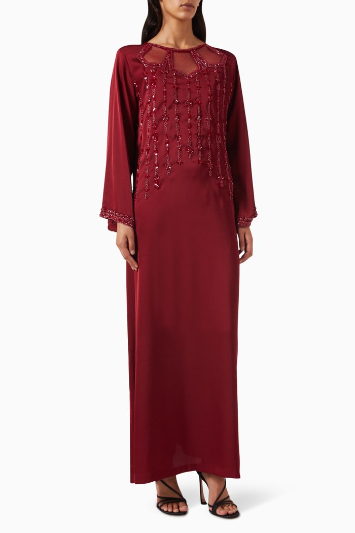 

Bead-embellished Kaftan in Crepe, Red