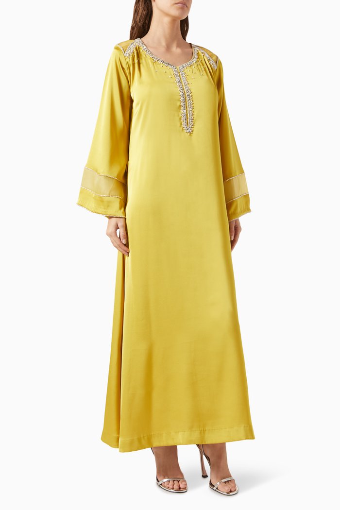 

Bead & Pearl-embellished Kaftan in Crepe, Yellow
