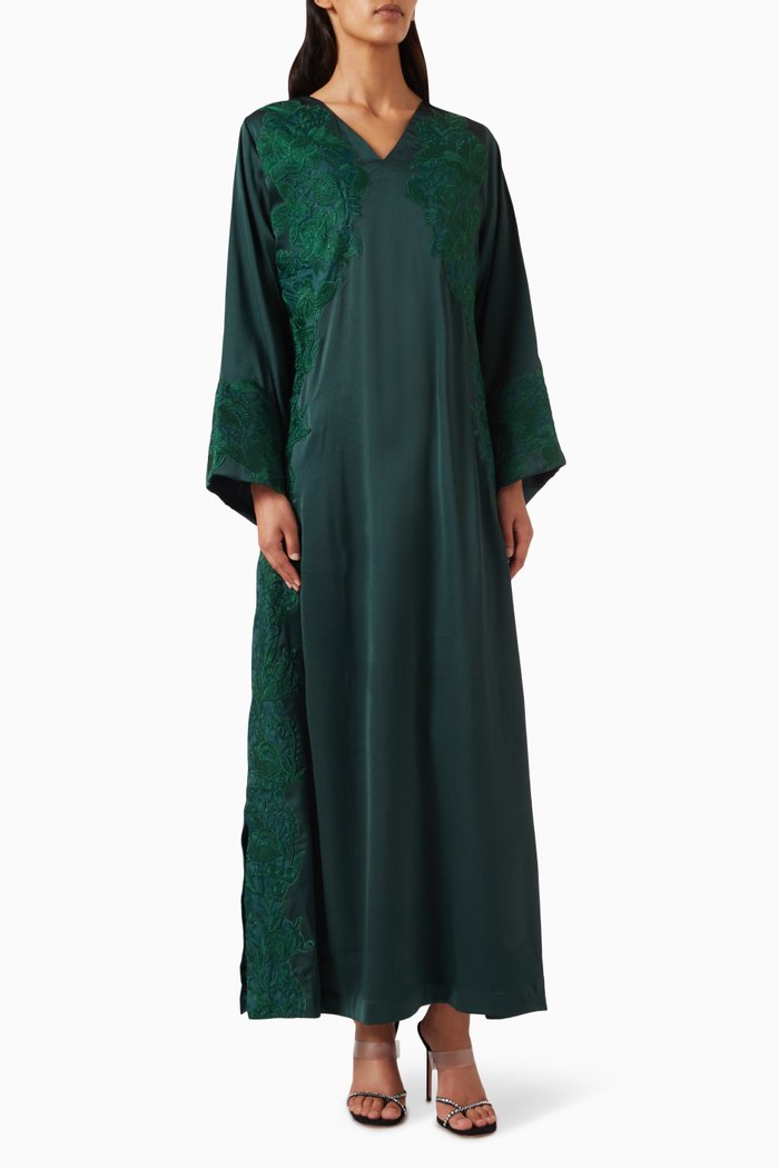 

Floral-embroidered Kaftan in Crepe, Green