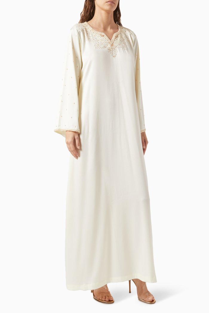

Bead-embellished Kaftan in Crepe, Yellow