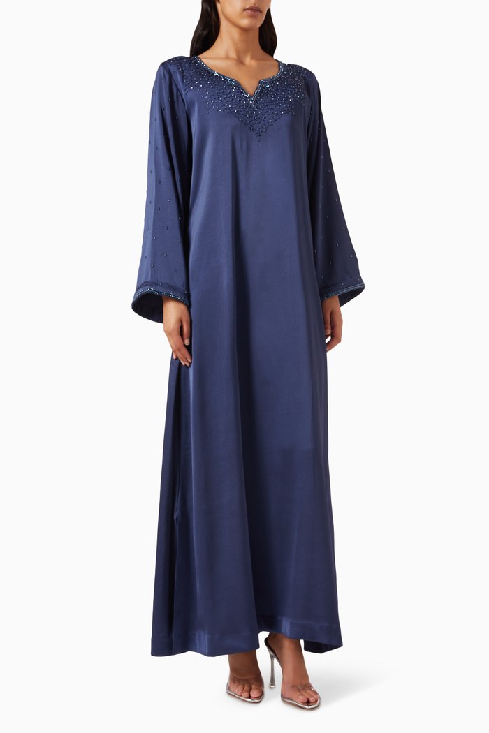 

Bead-embellished Kaftan in Crepe, Blue