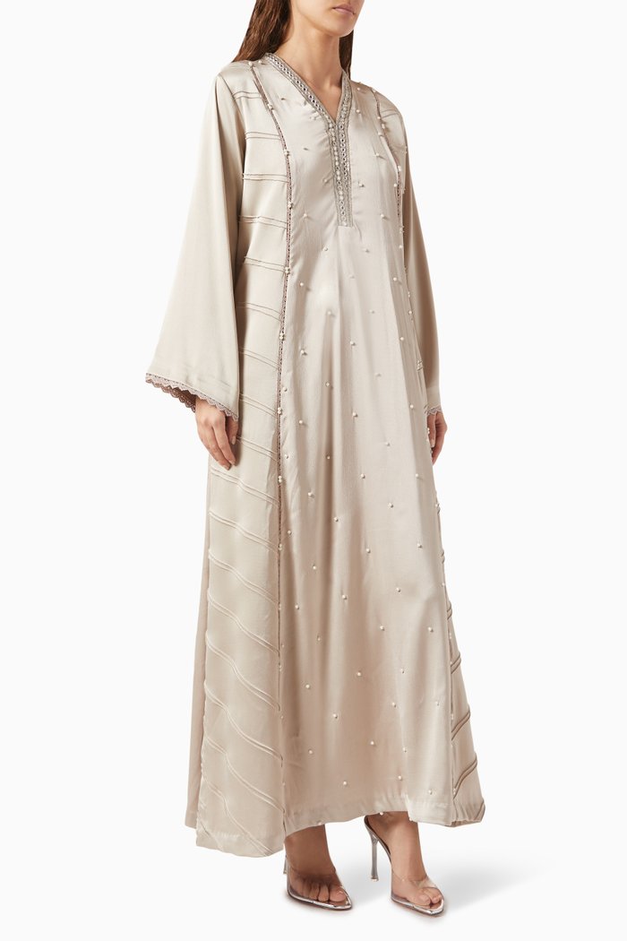 

Pintex Mirror-embellished Kaftan in Crepe, Neutral