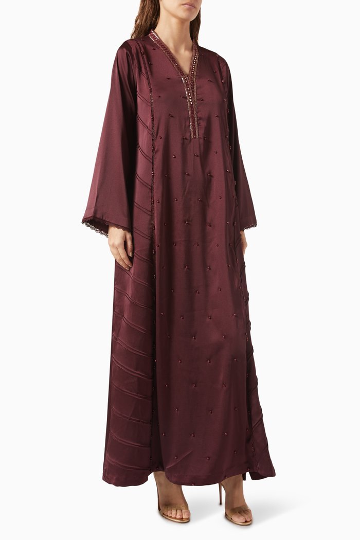 

Pintex Mirror-embellished Kaftan in Crepe, Purple