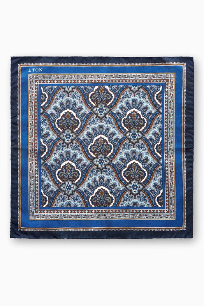 

Paisley Pocket Square in Silk, Blue