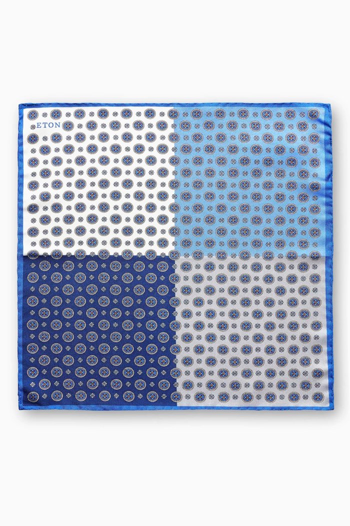 Four Squares Pocket Square in Silk, Blue