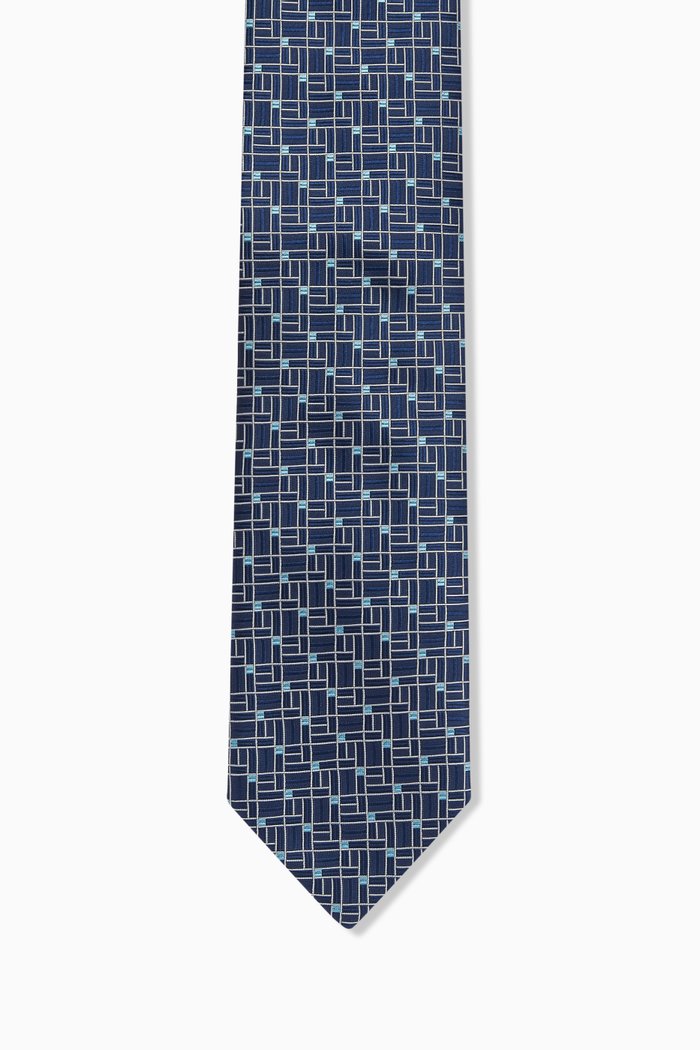 

Geometric Tie in Silk, Blue