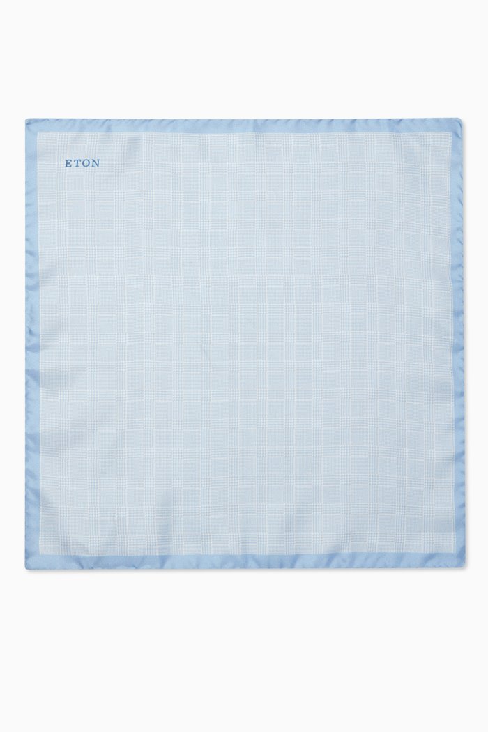

Checked Pocket Square in Silk, Blue