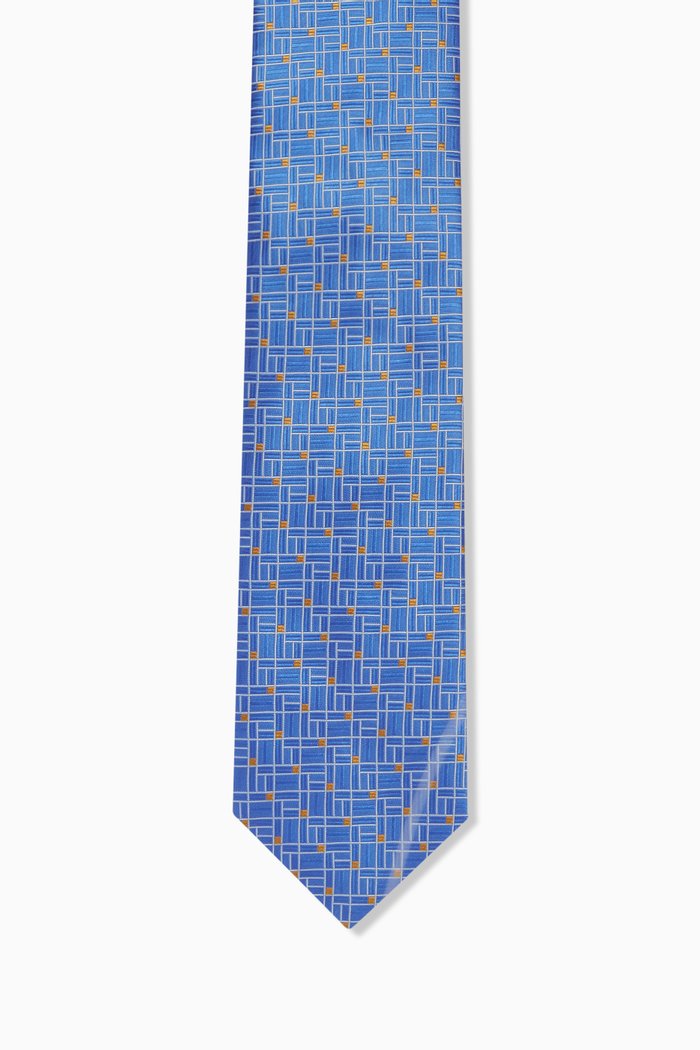 

Geometric Tie in Silk, Blue