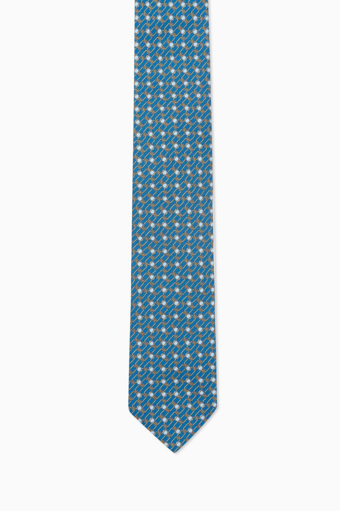 

Geometric Tie in Silk, Blue