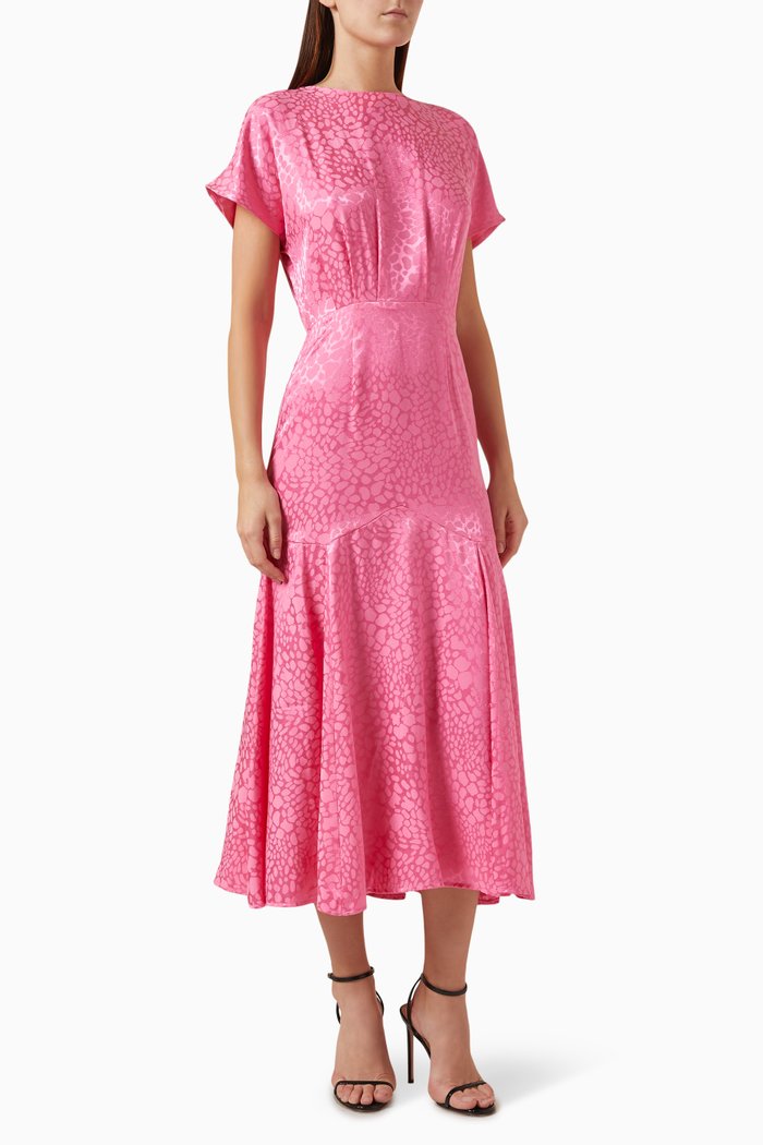 Erin Midi Dress in Jacquard, Pink