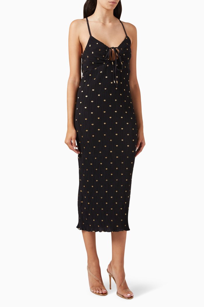 

Megan Plissé Midi Dress, Black