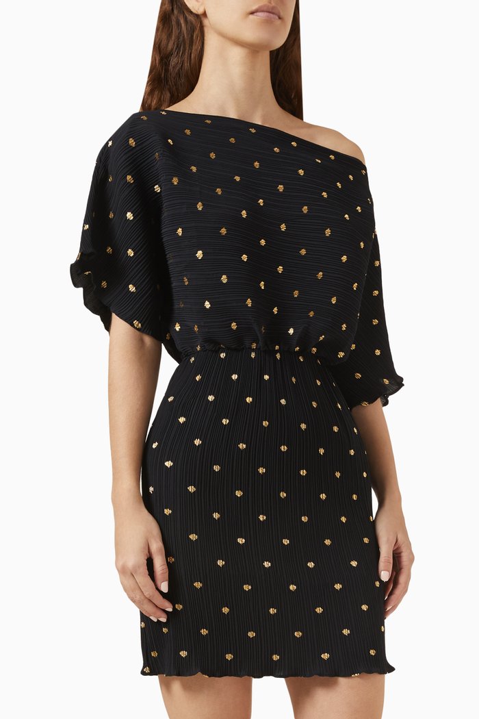 Tilly Mini Dress in Plisse, Black