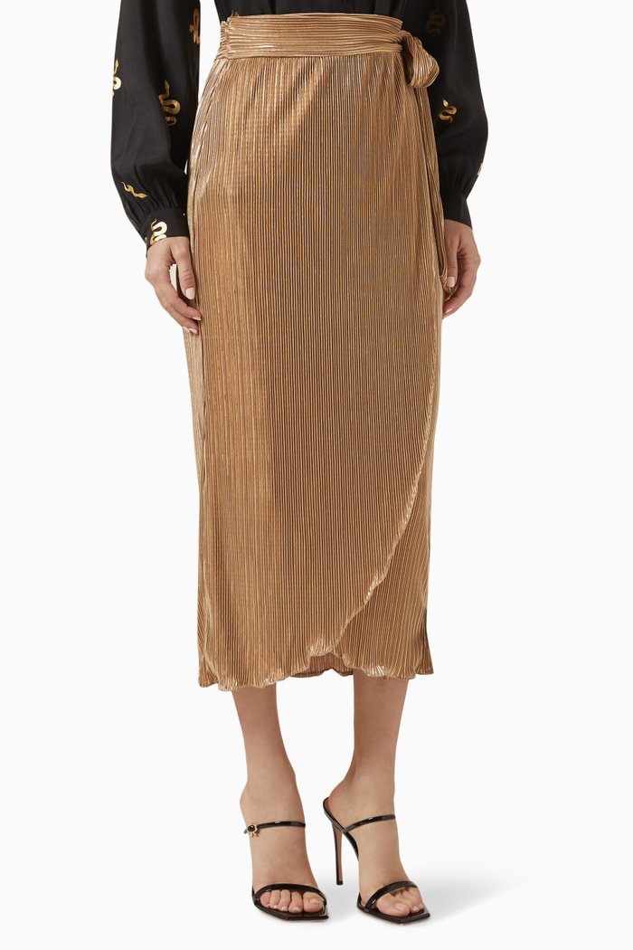 

Jaspre Wrap Plisse Midi Skirt, Gold