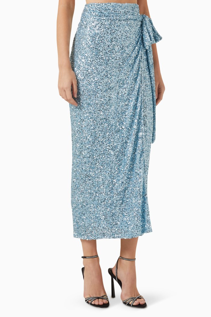 Jaspre Midi Skirt in Sequins, Blue