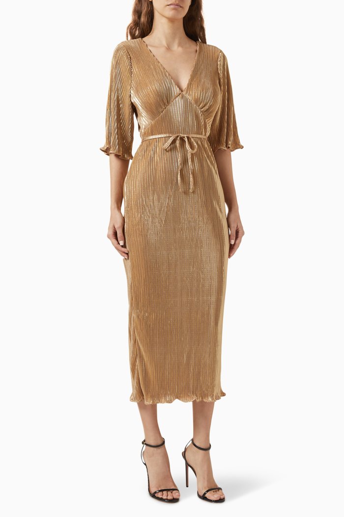 

Plisse Midi Dress, Gold